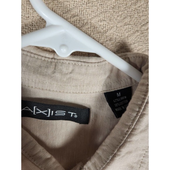 Axist Shirt Mens Medium M Linen Blend Button Up Short Sleeve Tan Regular Fit - Picture 7 of 11